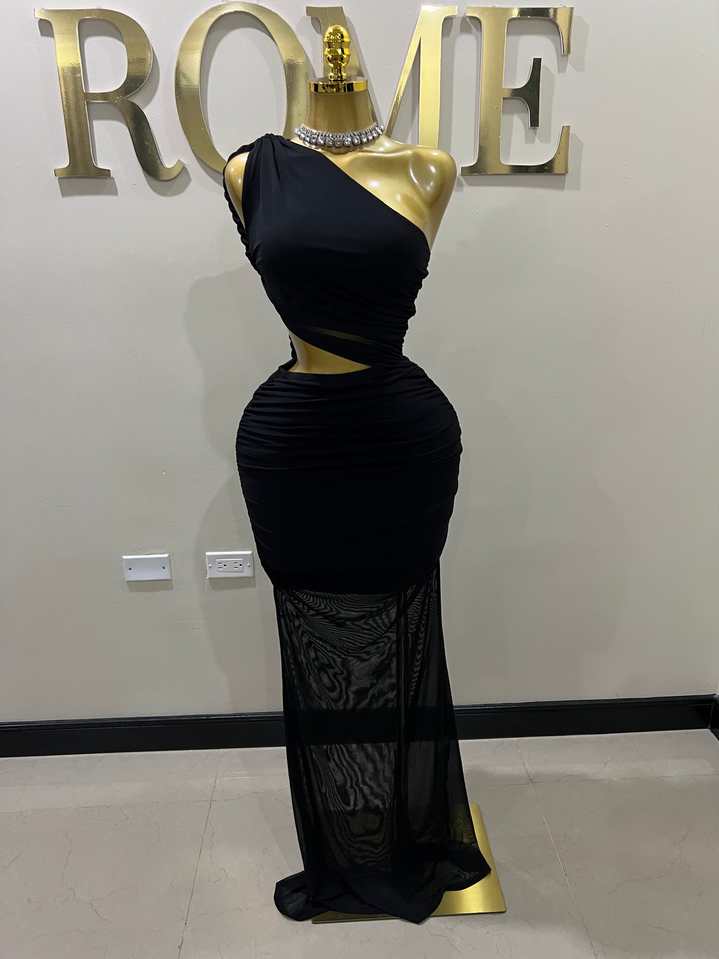 Emma Giselle Mesh Rope Dress (Black)