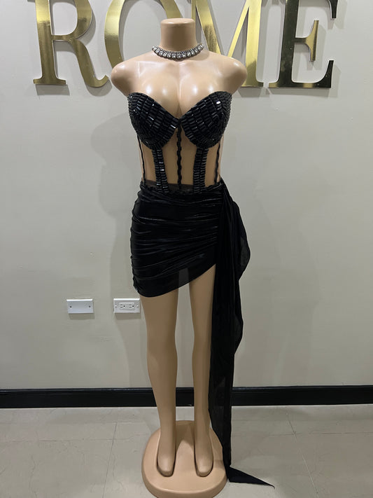 Onyx Glacier Gemstone Skirt Set (Black)