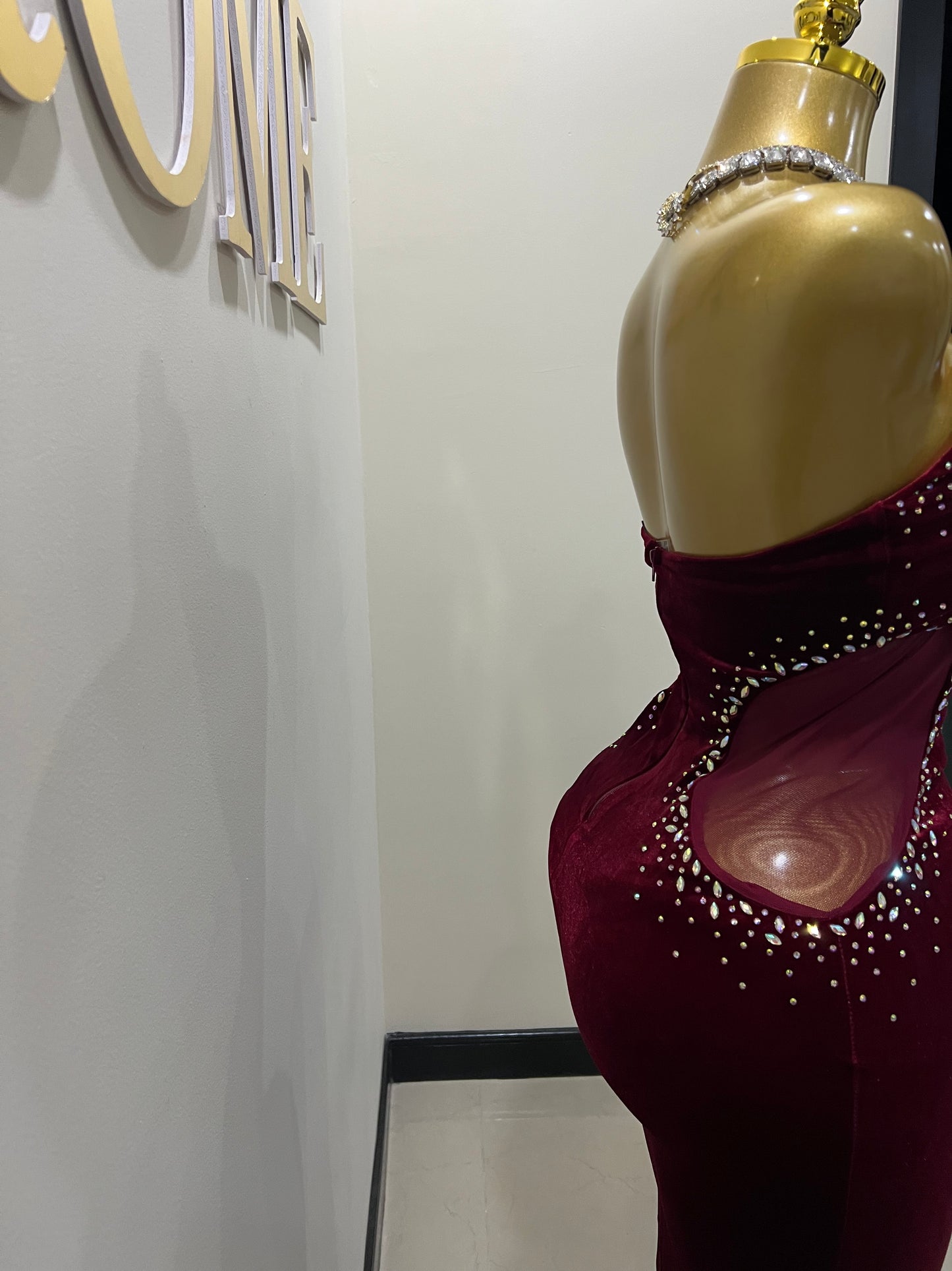 Chloe Colourful Crystal  Dress (Burgundy)