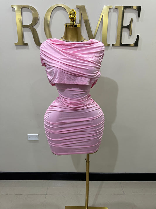 Samira Double Shoulders Dress (Pink)