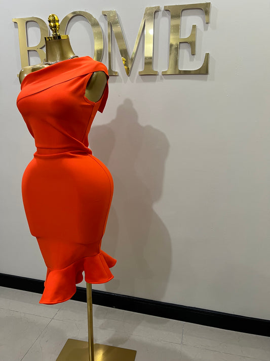 Olivia Bandage Glam Ruffle Dress (Orange)