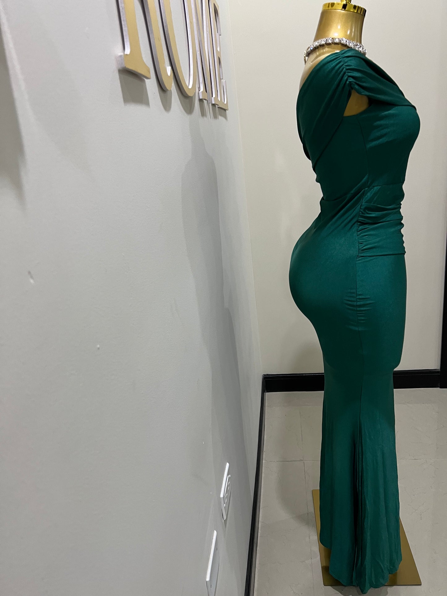 Kerry One Shoulder Dress (Green)