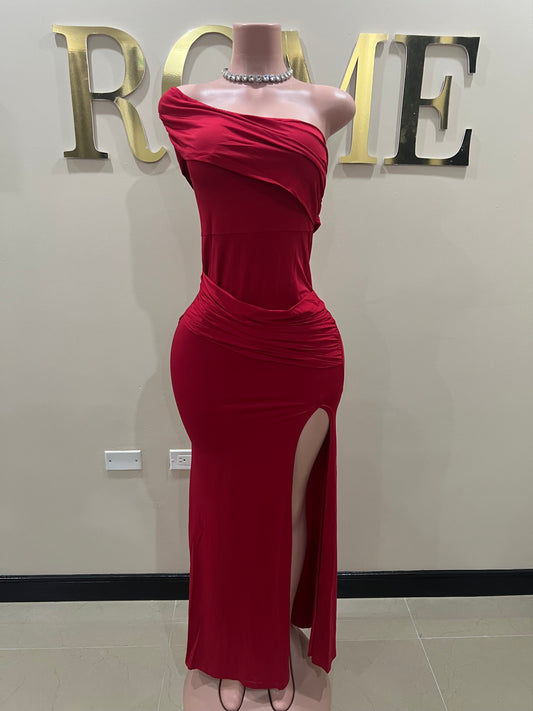 Kerry One Shoulder Vibe Dress (Red)