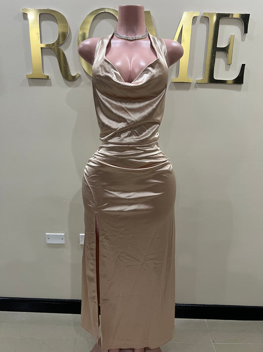 Sinatra Slay Satin Dress (Champagne)