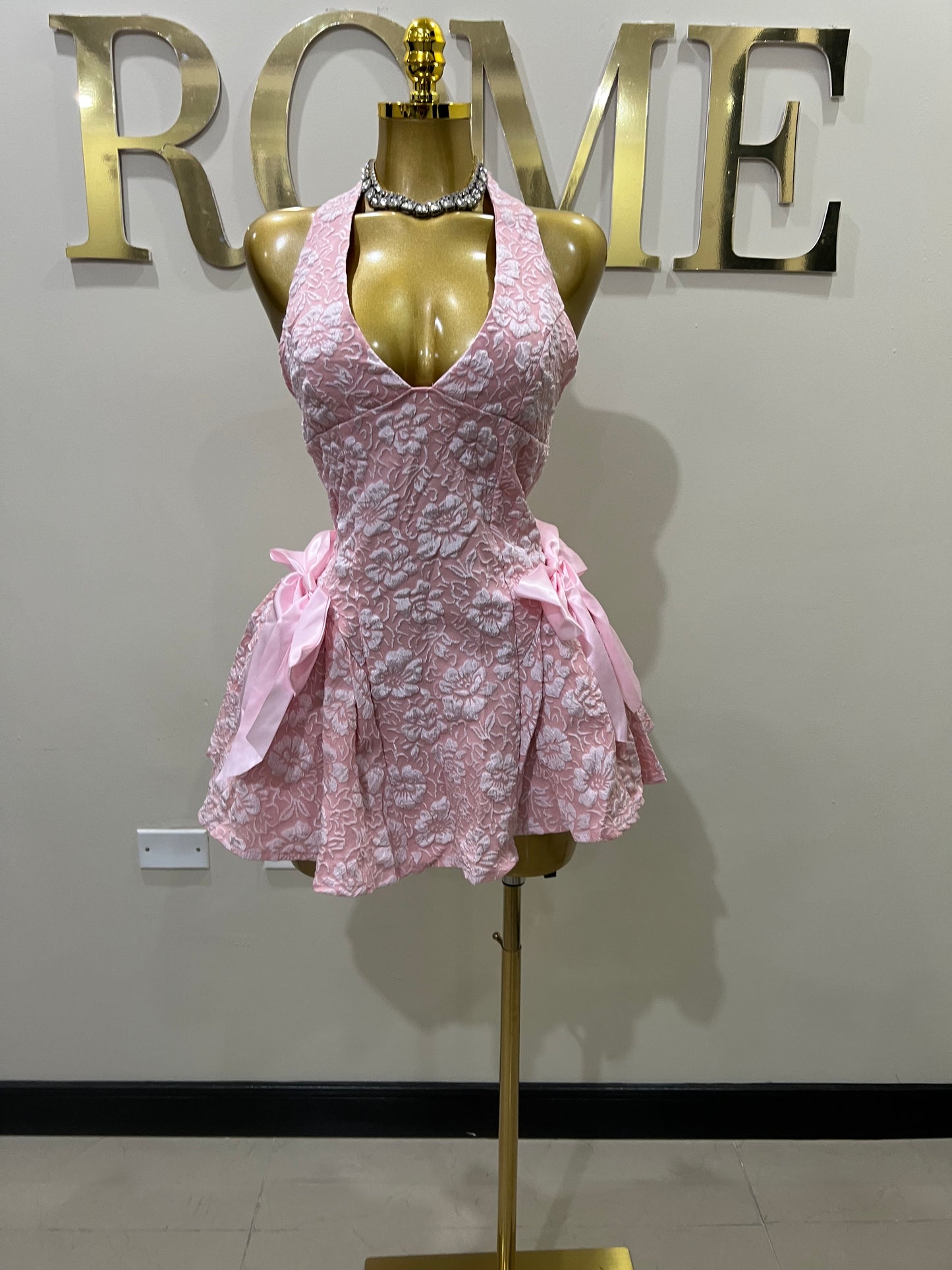 Diana Princess Bow Mini Dress (Pink)
