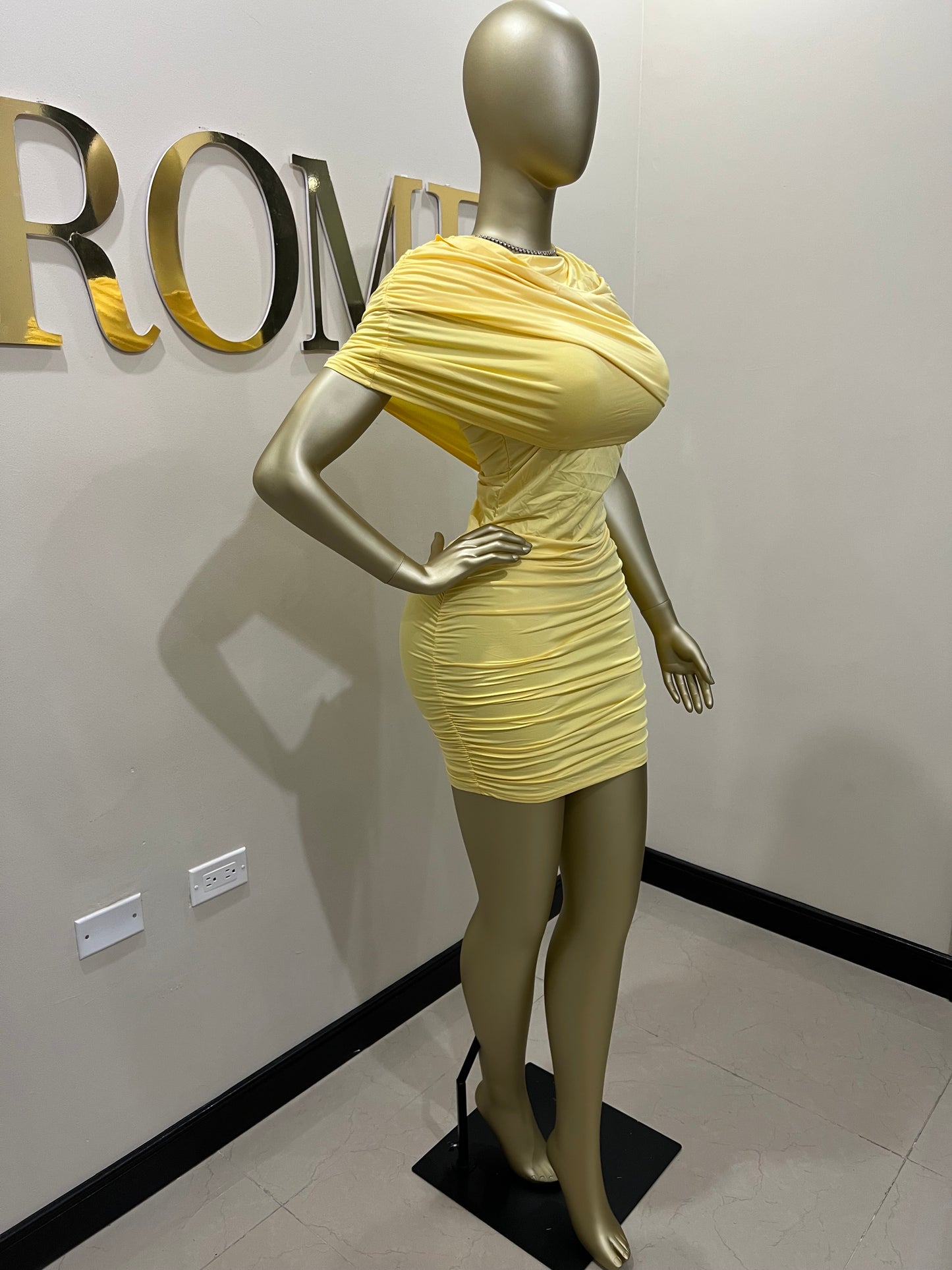 Samira Double Shoulders Dress (Yellow)
