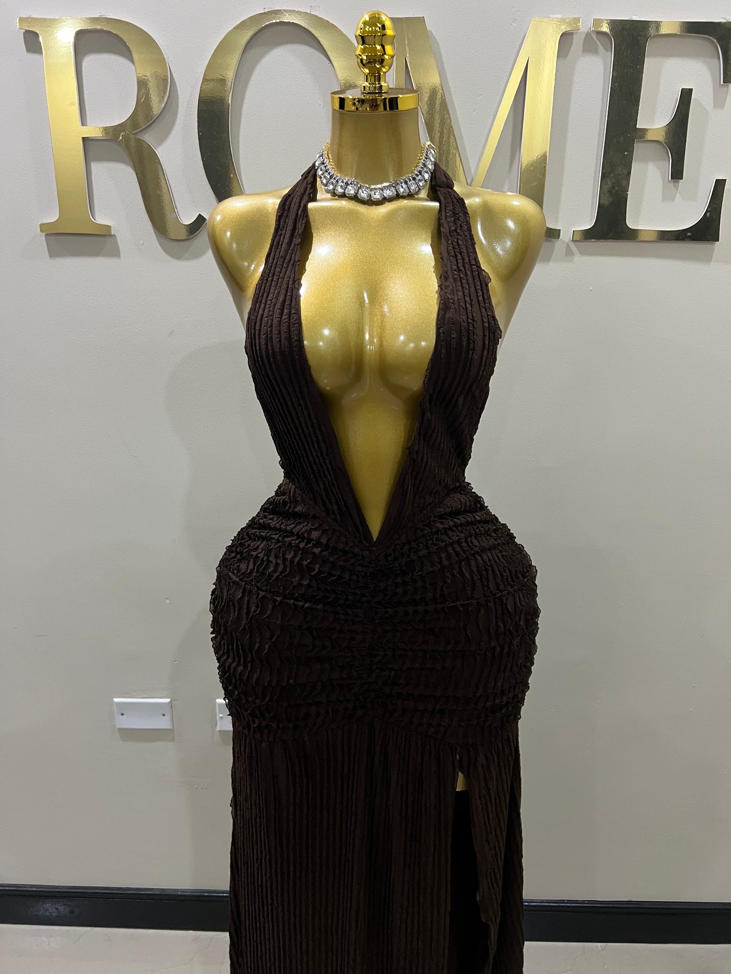 Lily Nara Halter Dress (Dark Brown)