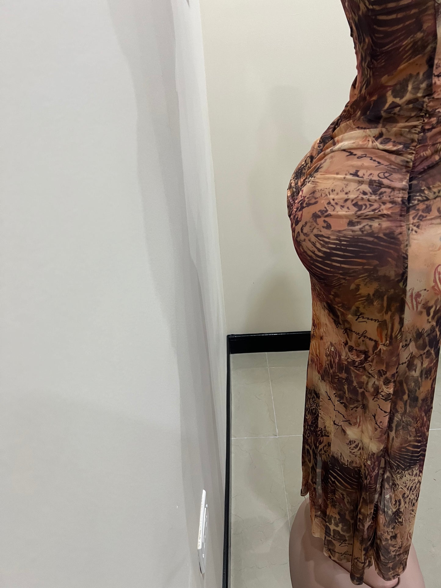 Mila Vibe Sheer Dress (Brown - Multi Colored 2)