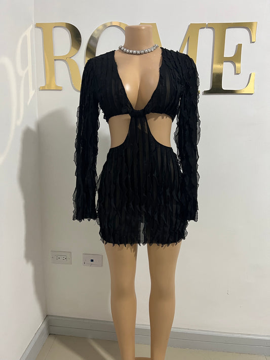 Lily Long Sleeve Mini Dress (Black)