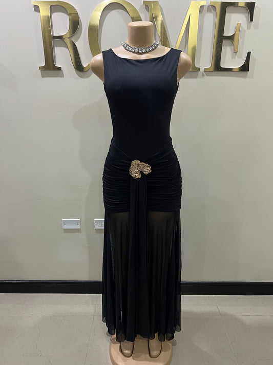 Nara Backless Petal Dress (Black)
