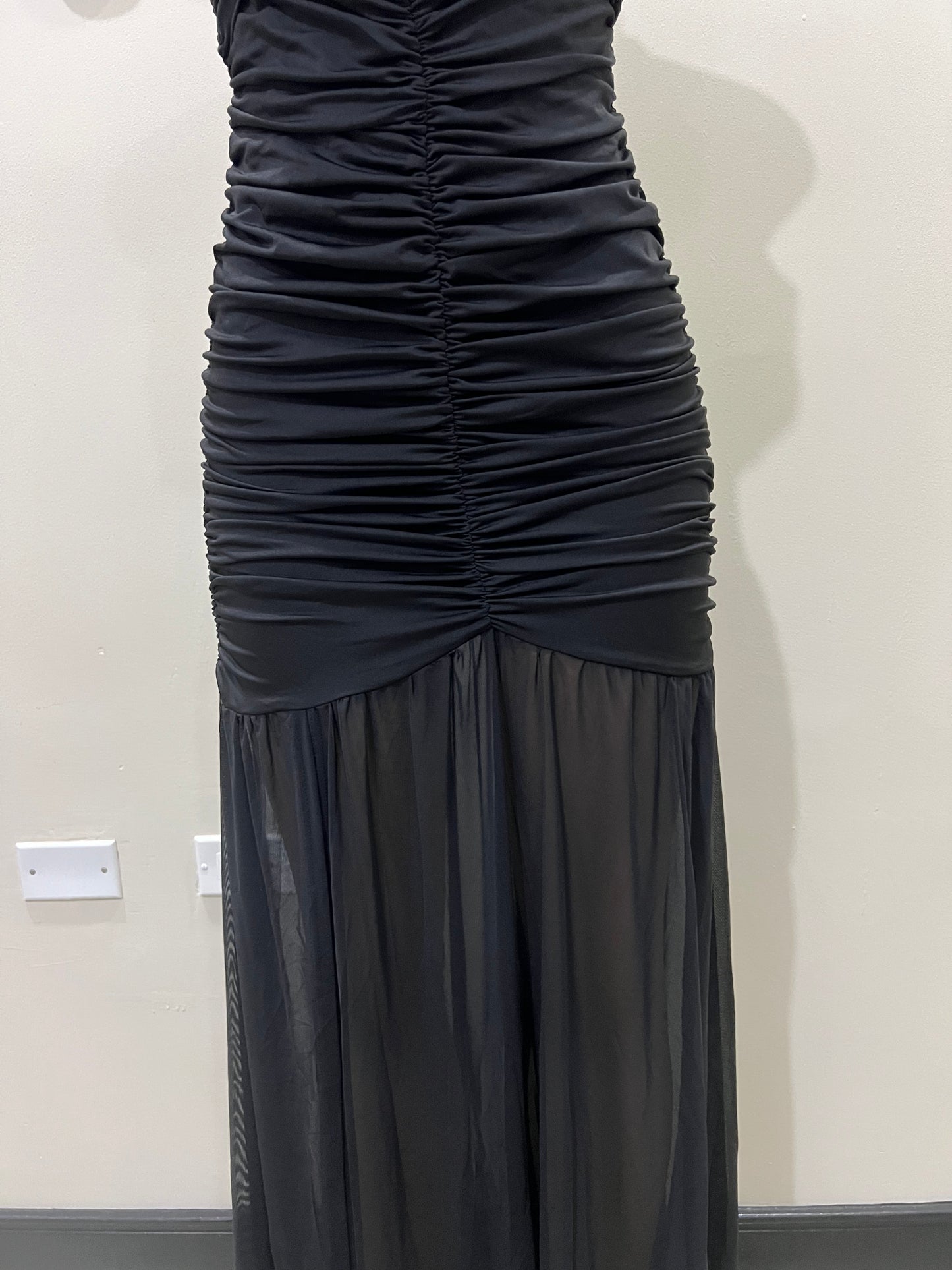 Nara Sophie Petal Off Shoulder Split Dress (Black)