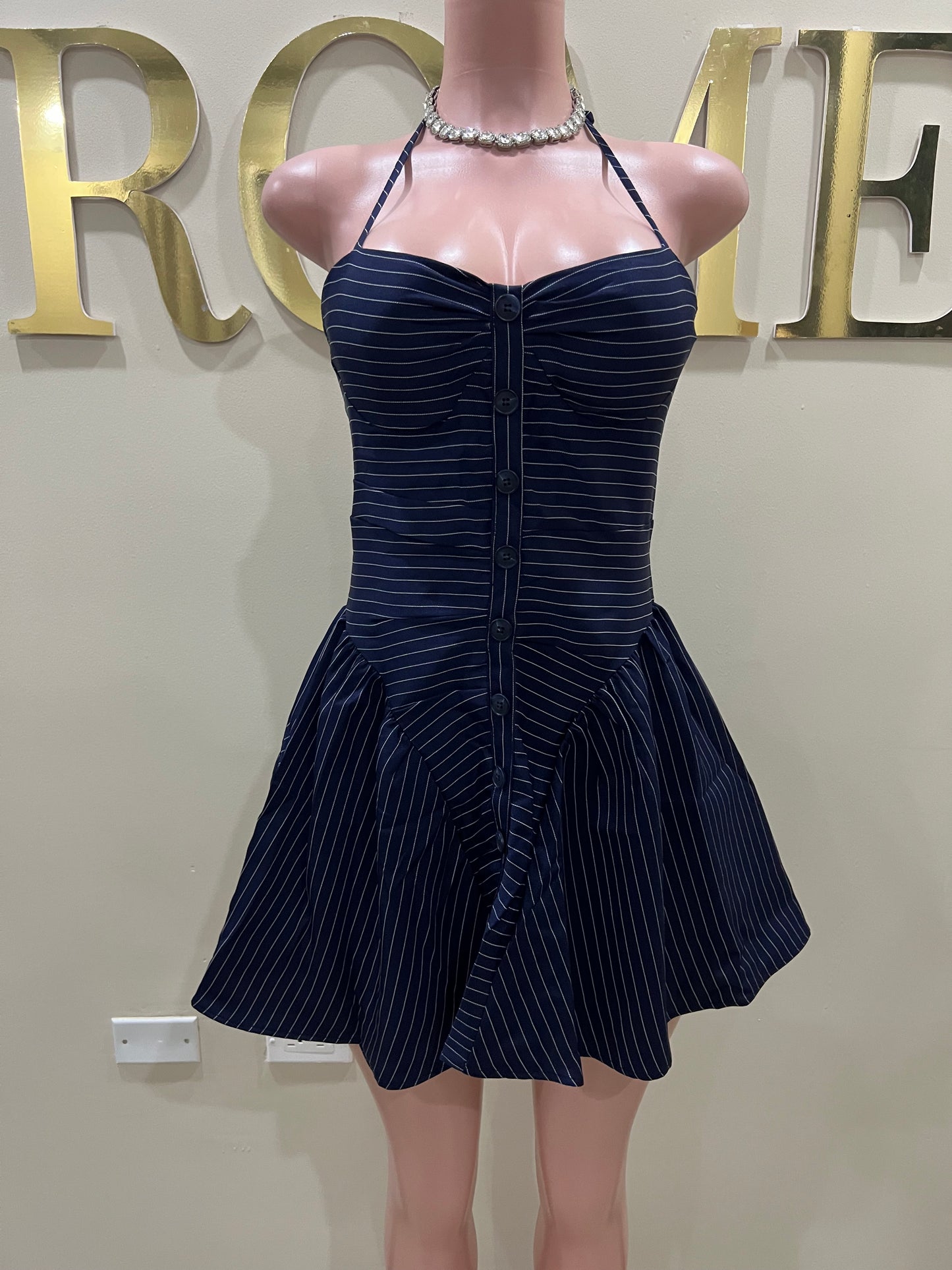 Pinstripe Diana Dress (Blue)