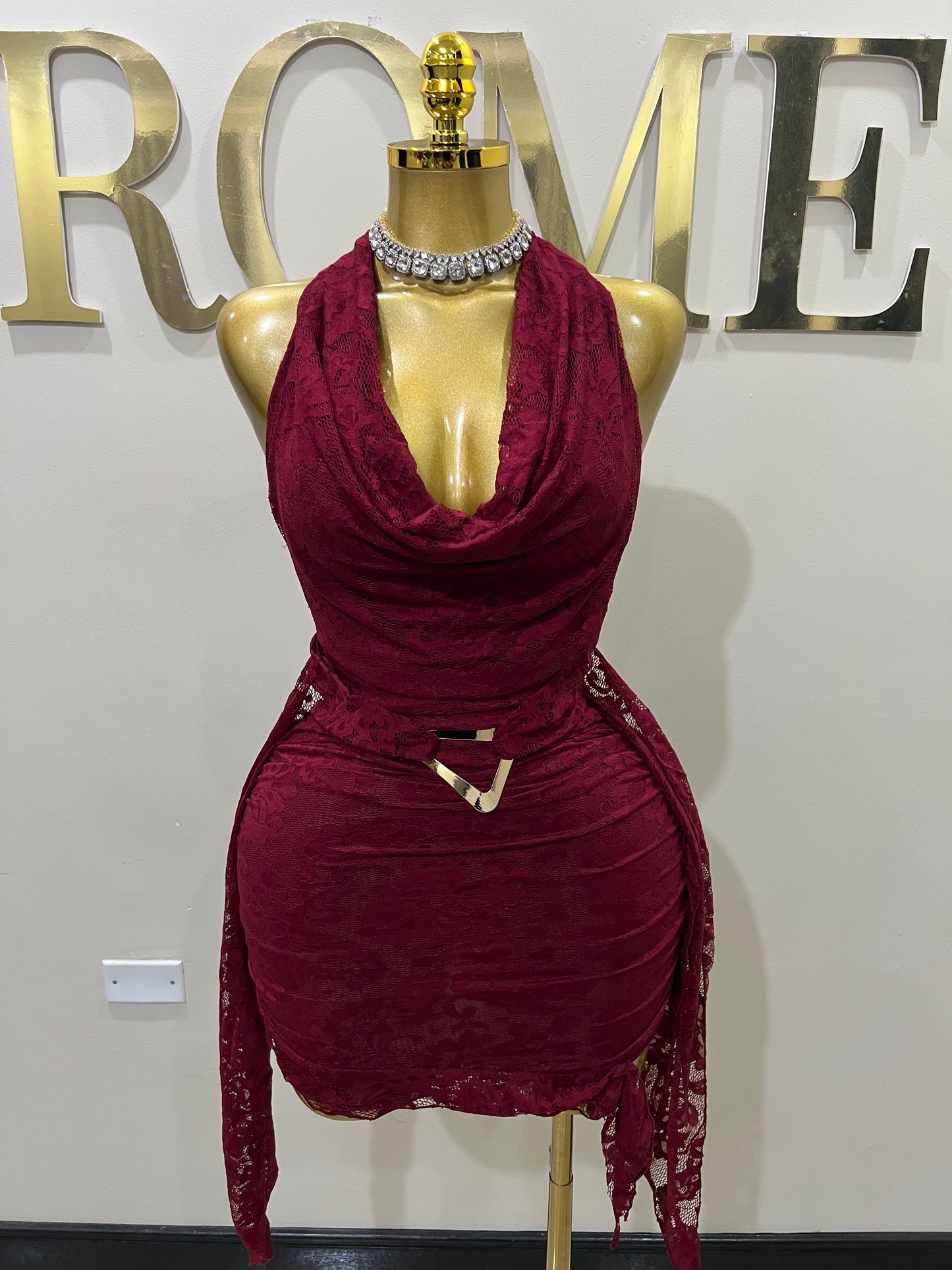 Trina Lace Backless Dress (Burgundy)