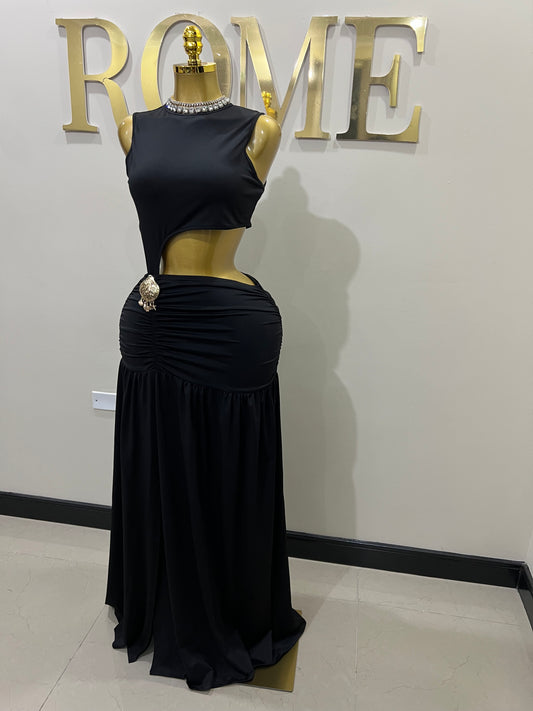 Attached Nara Seashell Split Dress (Black)