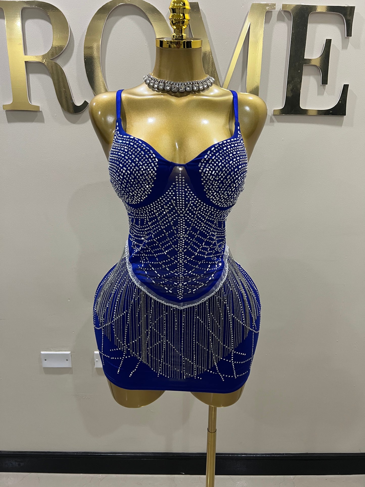 Gianna Fringe Crystal Dress (Blue)