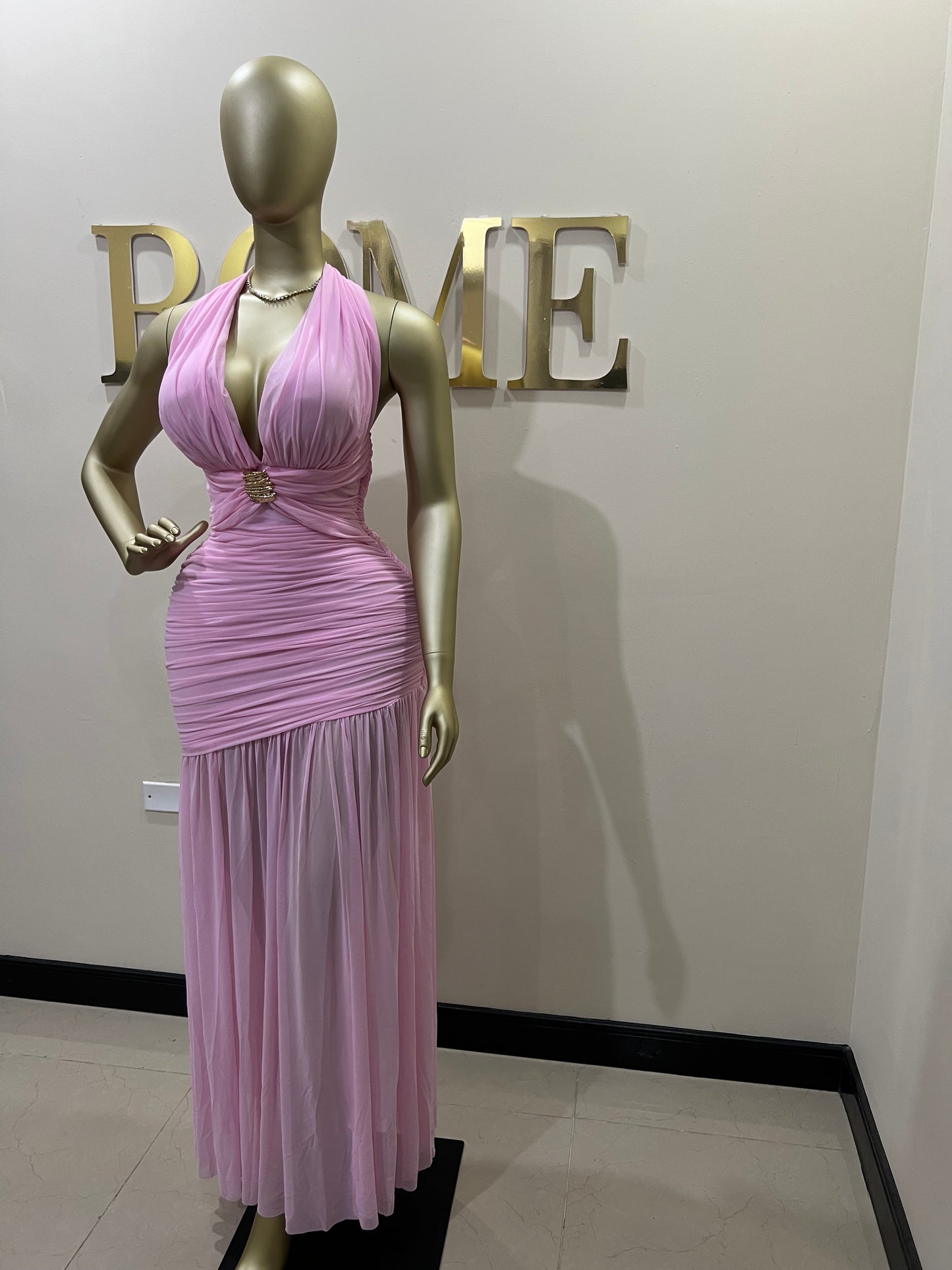 Michelle Grace Eve Deep V Dress (Pink)