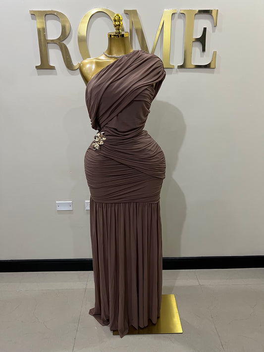 Michelle Lydia Shoulder Dress (Latte)