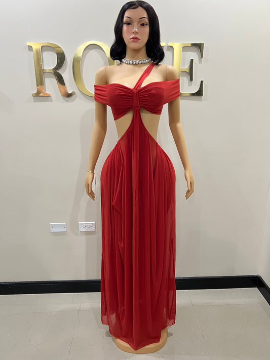 Ruby Mesh Dress (Brick Red)