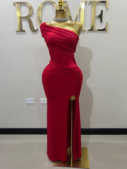 Kerry One Shoulder Vibe Dress (Red)