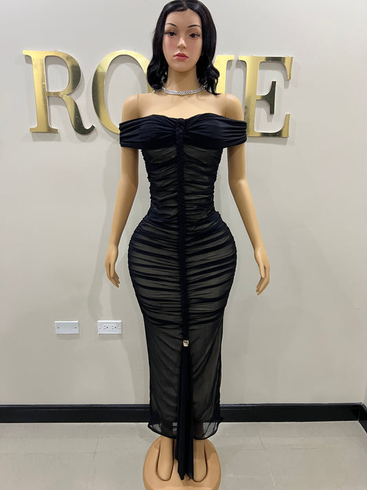 Sophie Off Shoulder Braided Dress (Black)