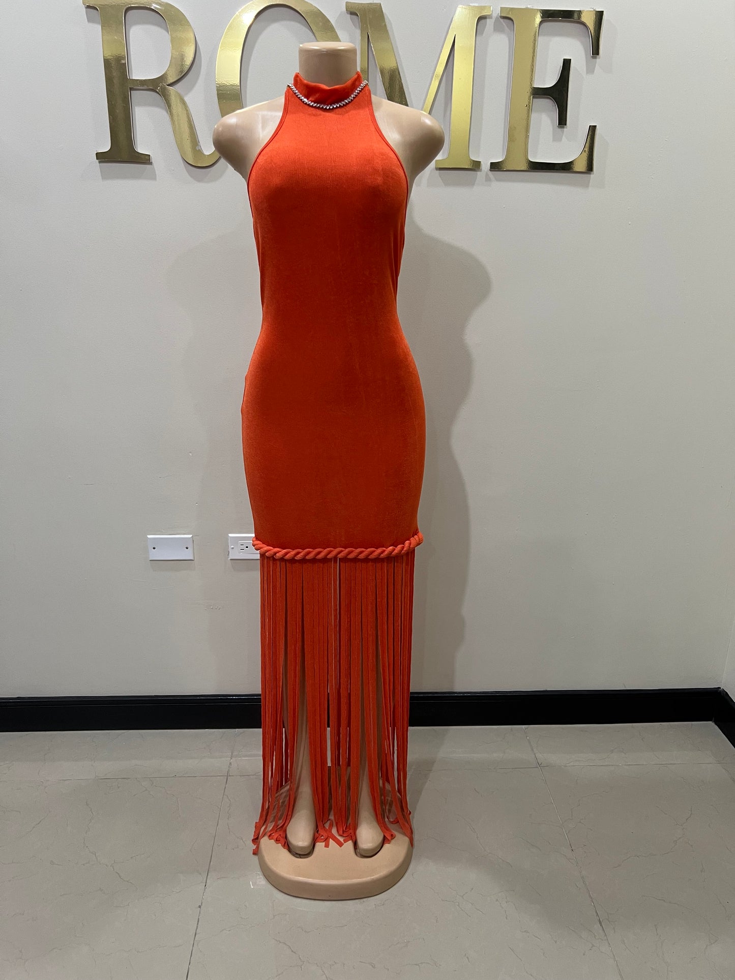 Alice Fringe Rope Dress (Orange)