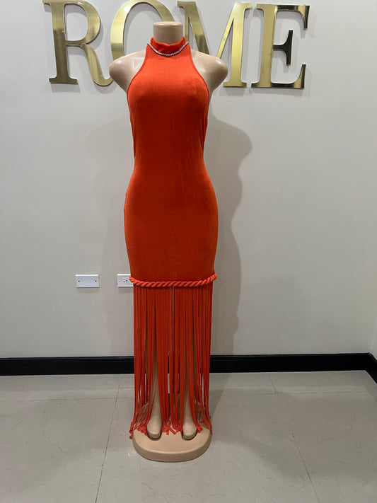 Alice Fringe Rope Dress (Orange)
