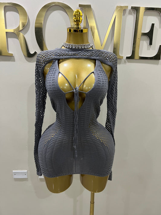 Alara Crochet 2pcs Mini Dress (Grey)