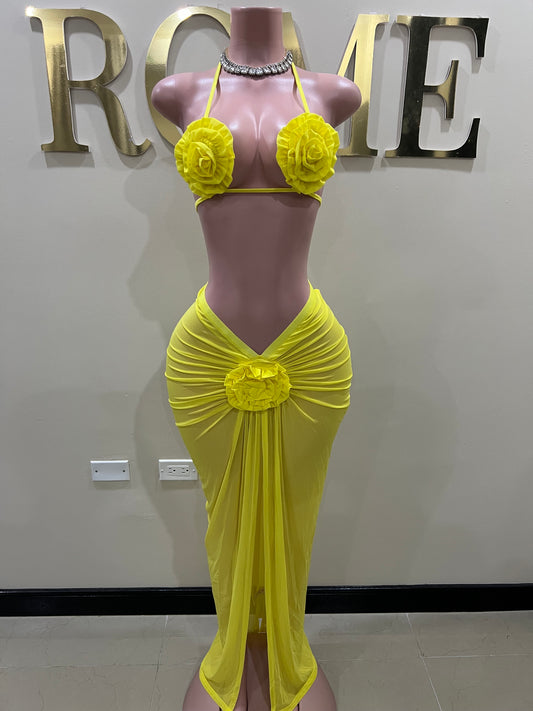 Cassie Flower 3 Pcs Mesh Skirt Set (Yellow)