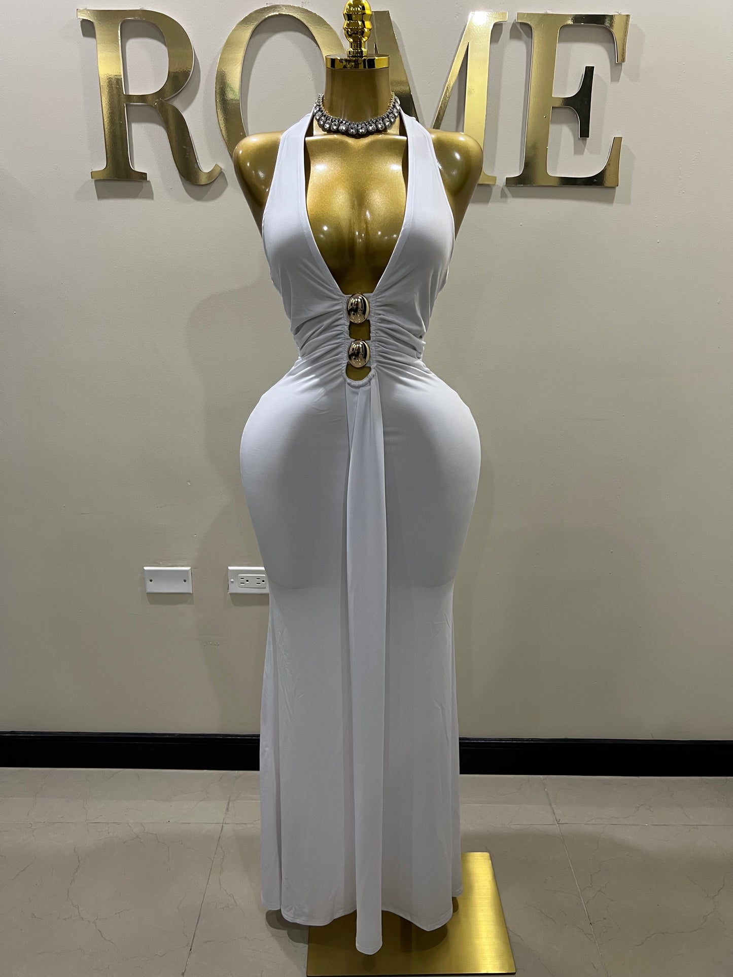 Chinelle Nara Halter Button Dress (White)