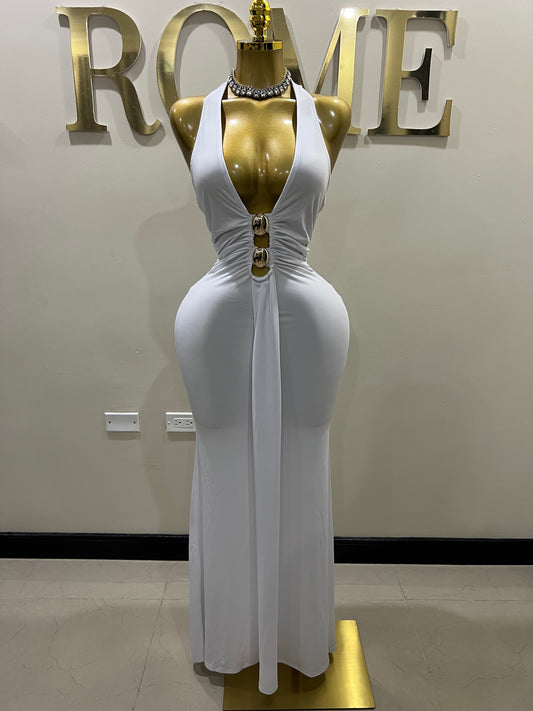 Chinelle Nara Halter Button Dress (White)