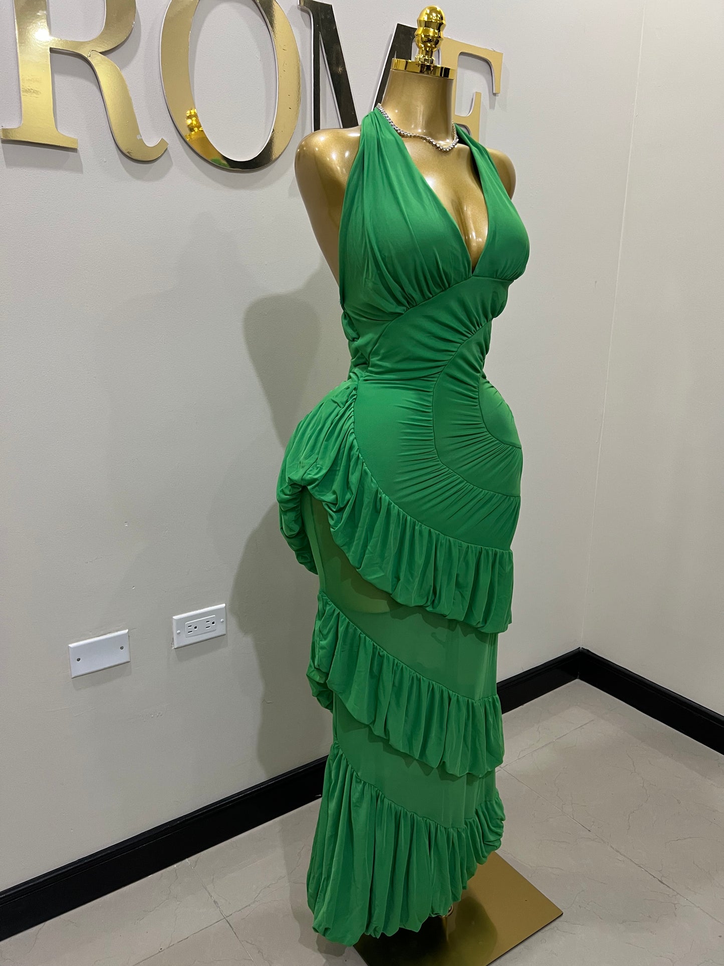 Courtili Ruffle Mesh Dress (Green)