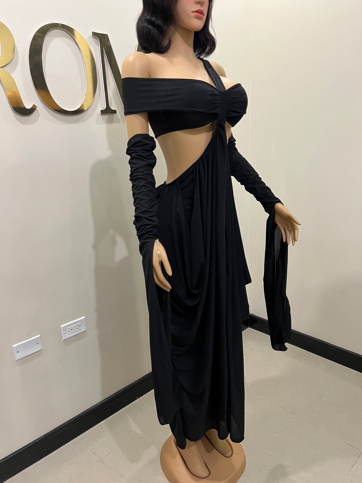 Ruby Mesh Dress with Arm Pcs (Black)