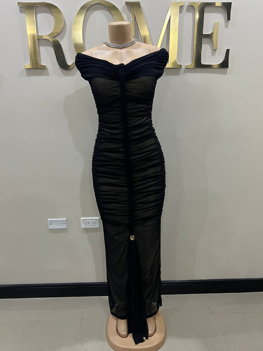 Sophie Off Shoulder Braided Dress (Black)