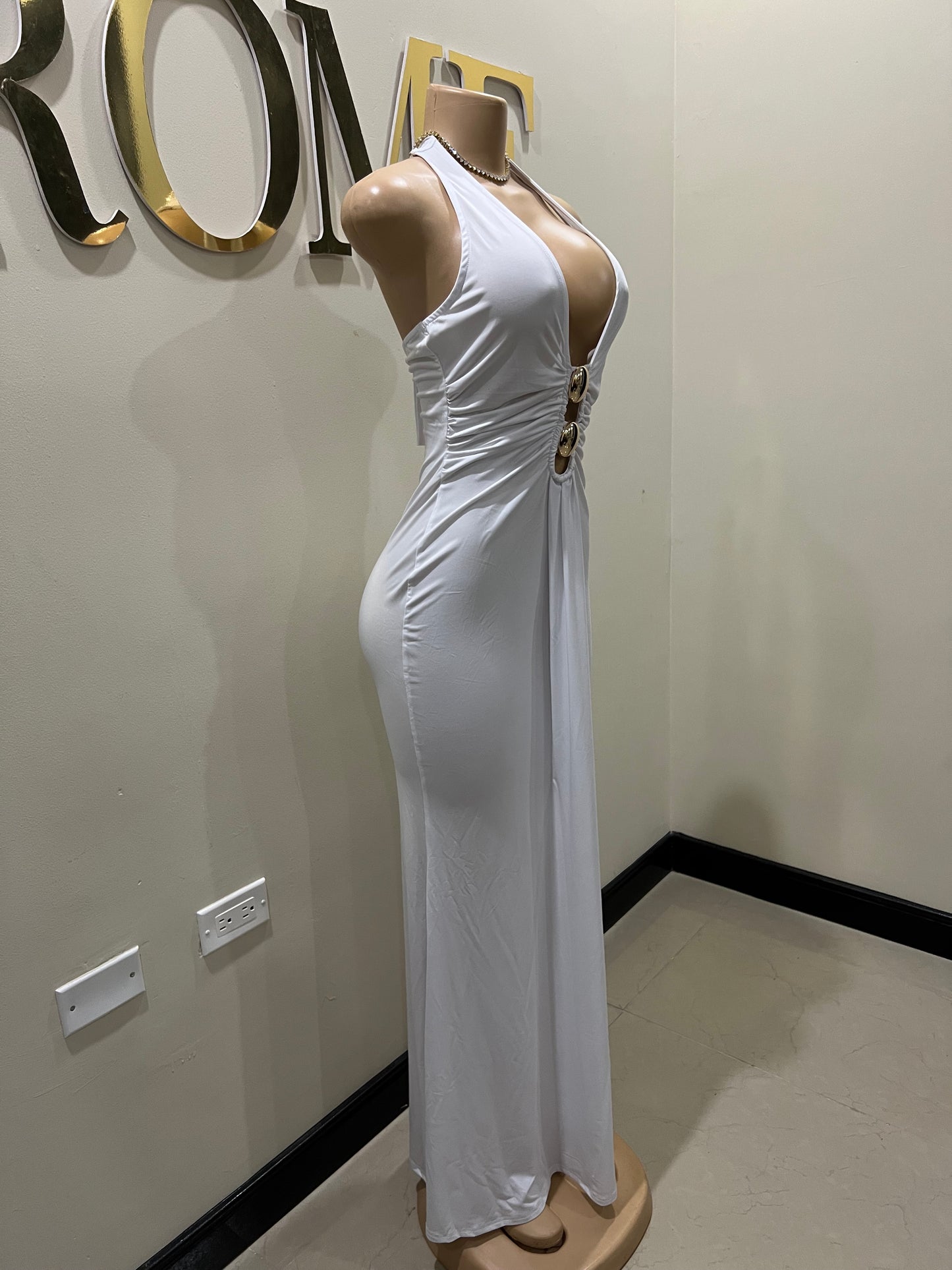 Chinelle Nara Halter Button Dress (White)