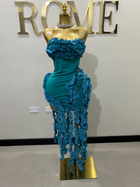 Kate Rouched Mini Dress (Teal Blue)