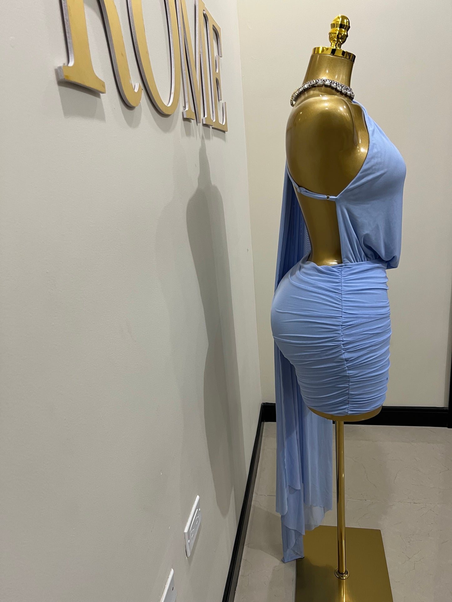 Michelle Backless Allegra Mesh Dress (Blue)