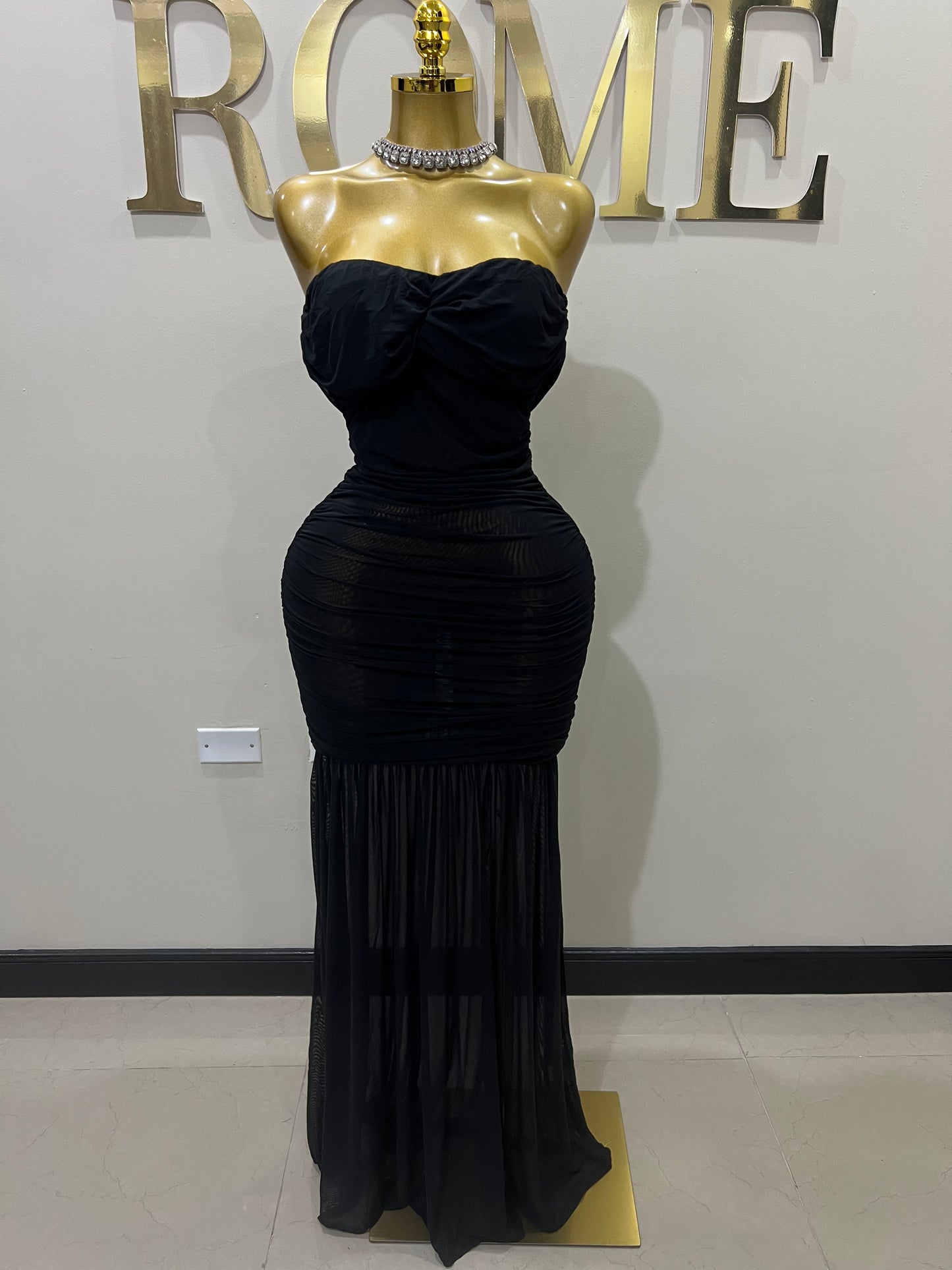 Sophie Off Shoulder Mesh Dress (Black)