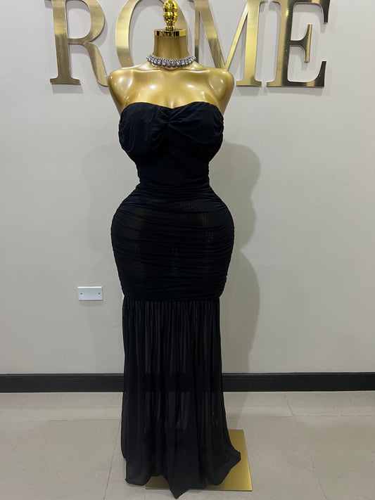 Sophie Off Shoulder Mesh Dress (Black)