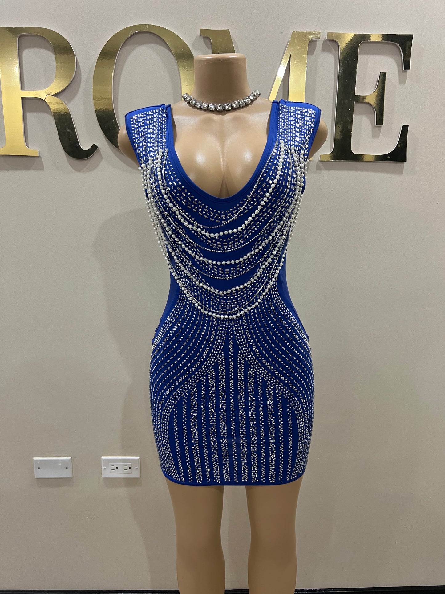 Amber Crystal Pearl Dress (Blue)