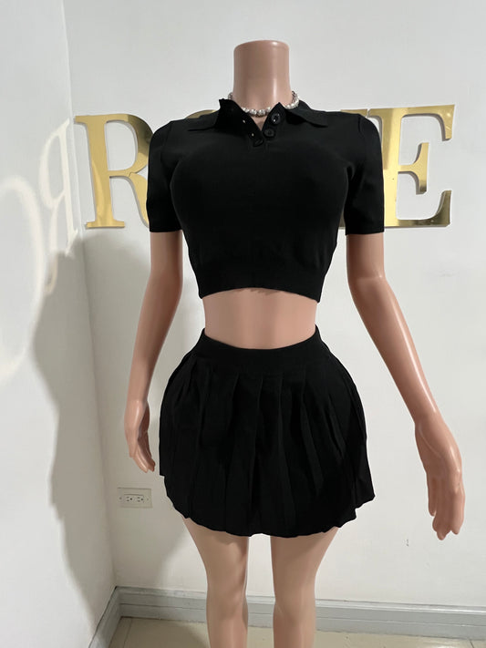Hampton Pleated Skirt Set (Black)