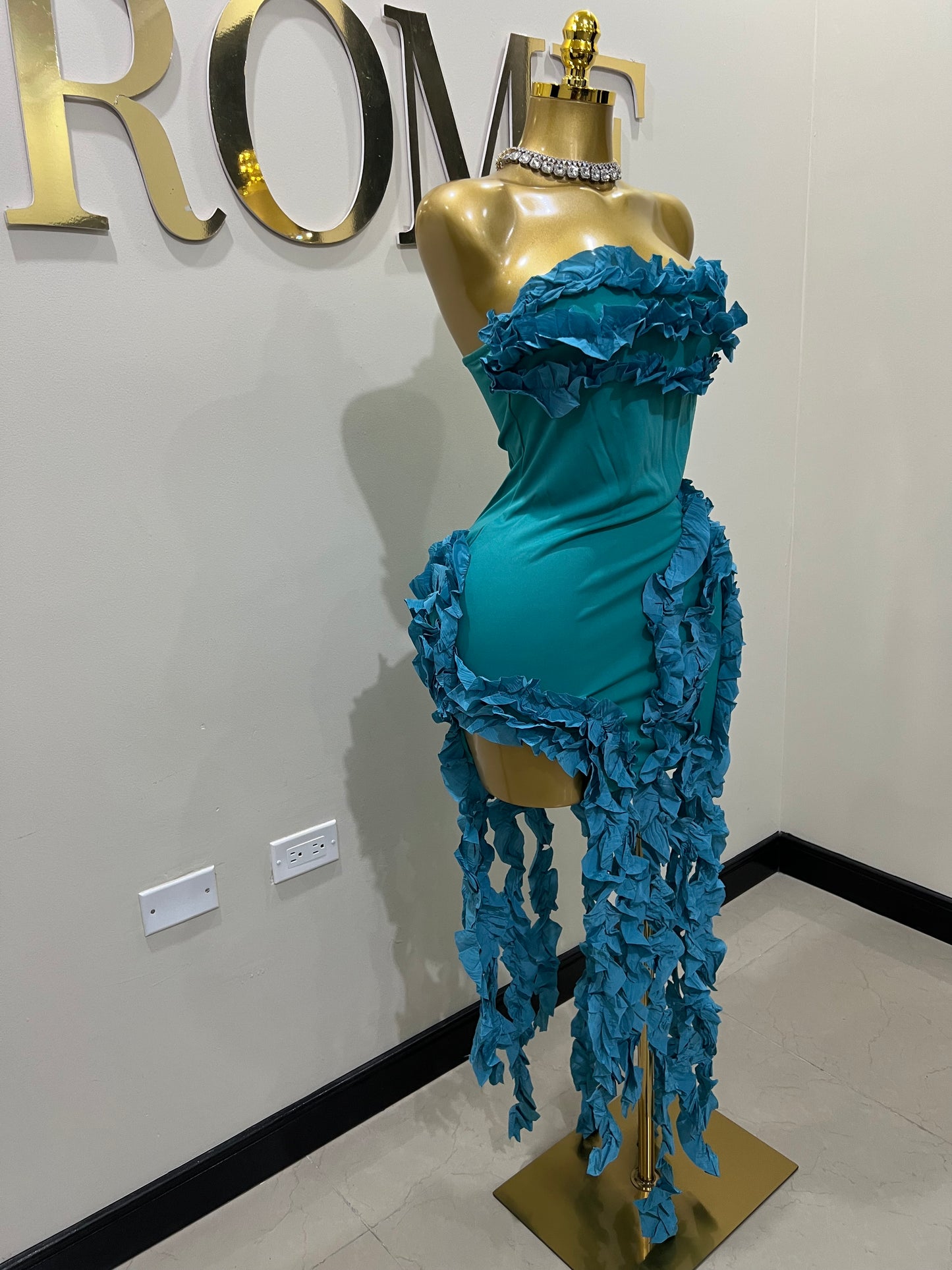 Kate Rouched Mini Dress (Teal Blue)