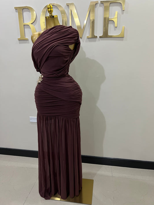 Michelle Lydia Shoulder Dress (Chestnut)