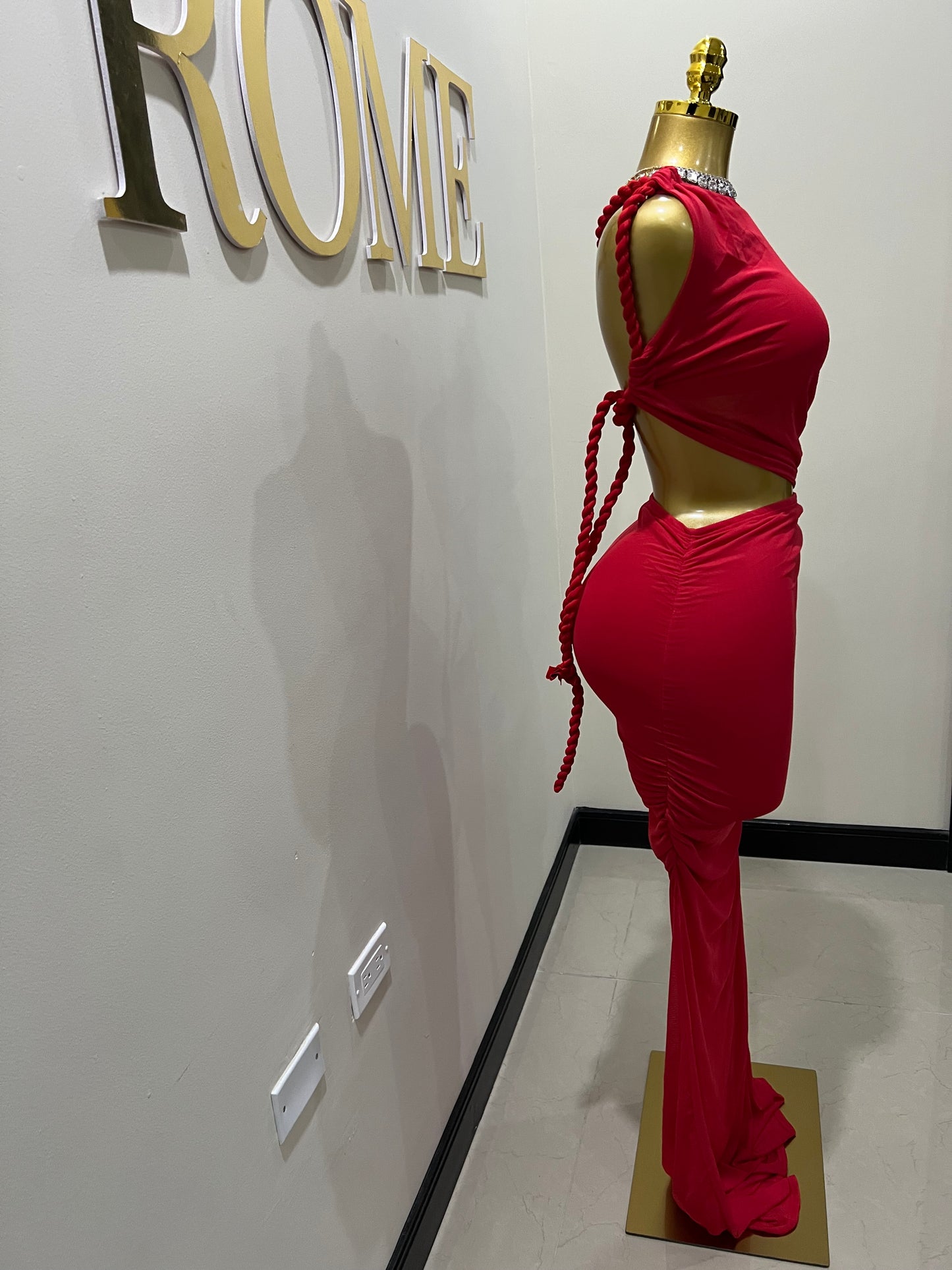 Emma Giselle Mesh Rope Dress (Red)