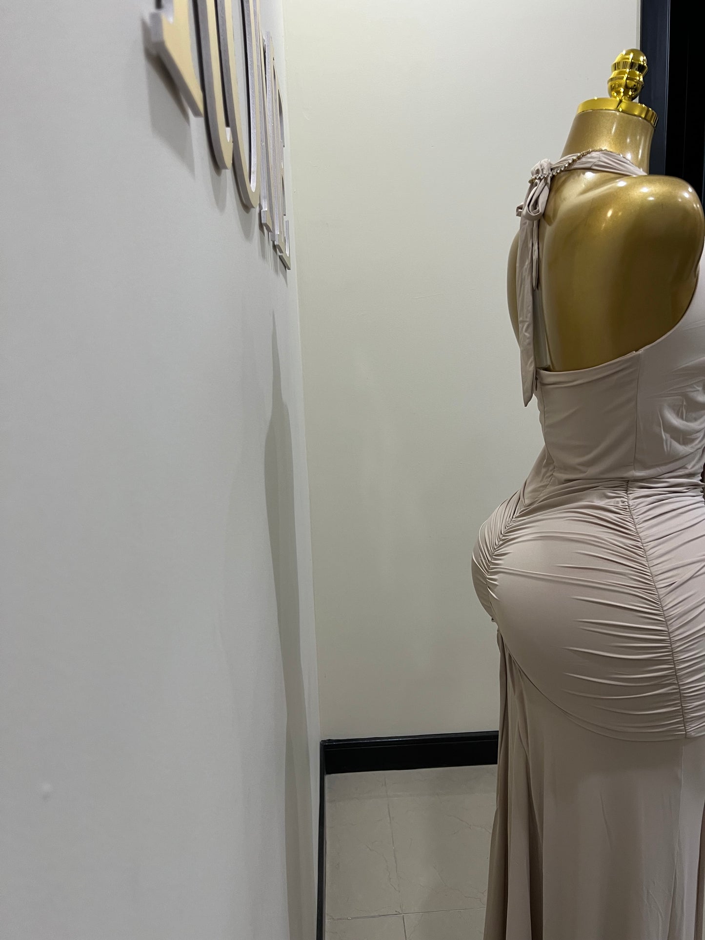 Chinelle Nara Halter Dress (Beige)