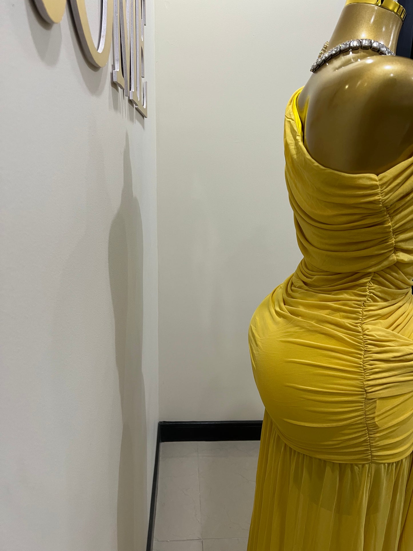 Nara Michelle Angle Mesh Split Dress (Yellow)