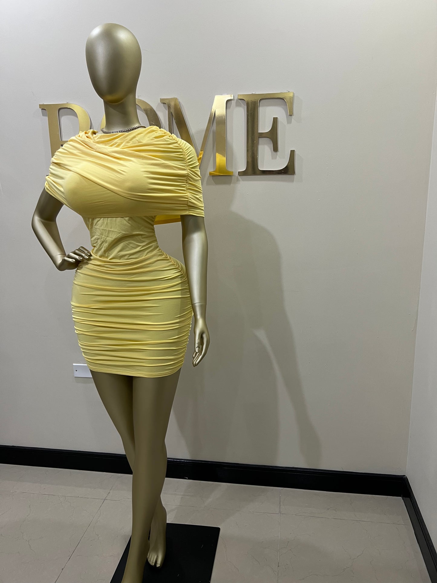 Samira Double Shoulders Dress (Yellow)