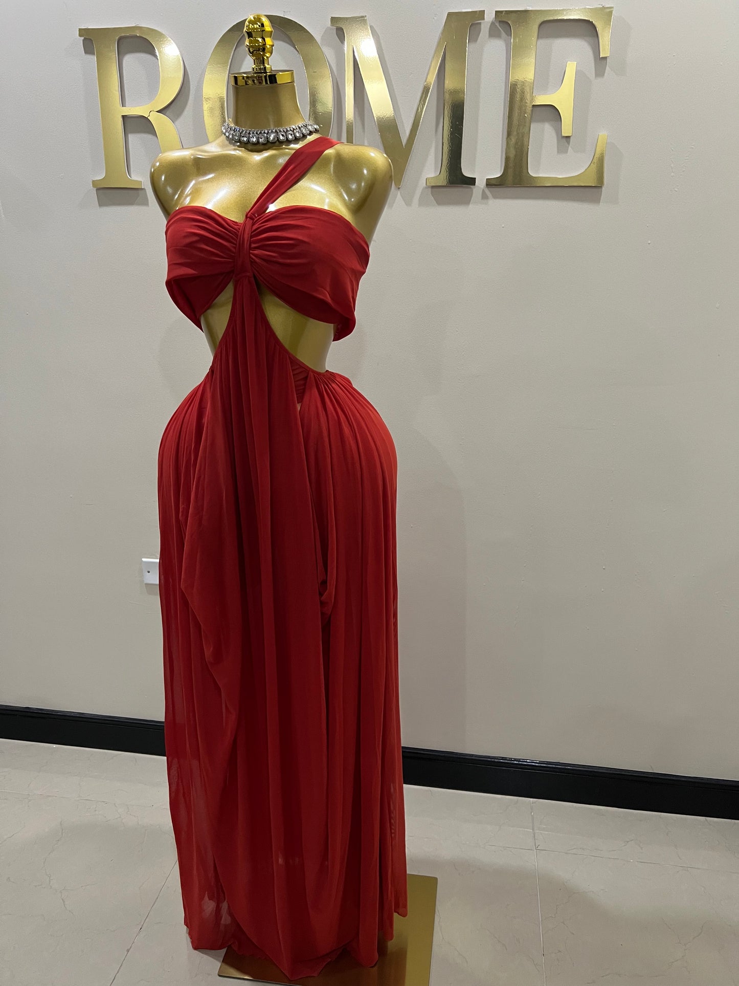 Ruby Mesh Dress (Brick Red)