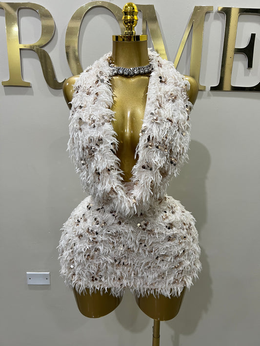 Cassie Fur Dress (Beige)