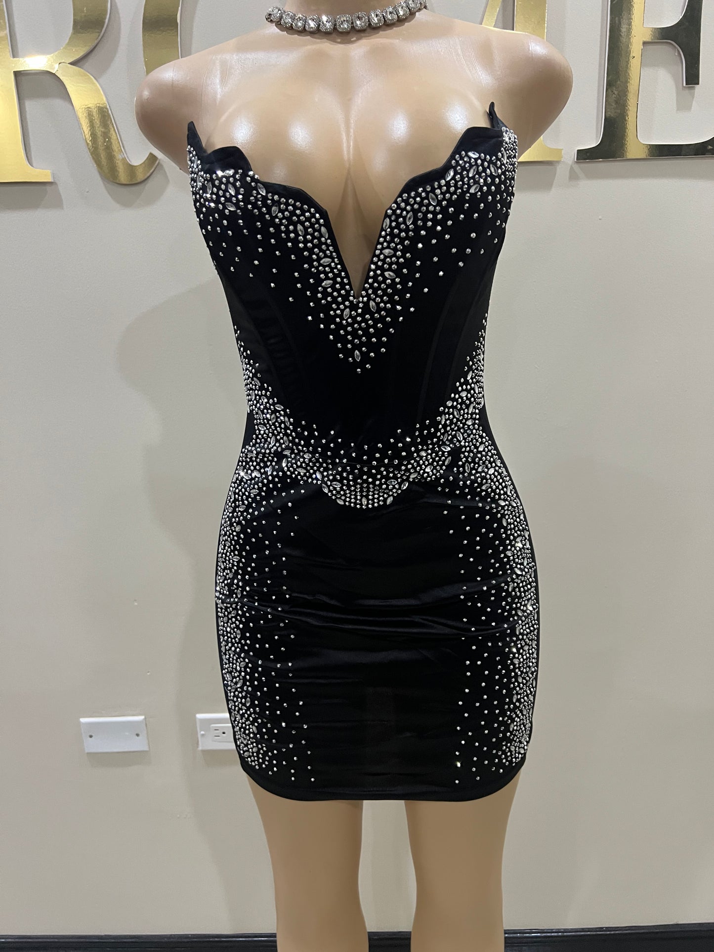 Eve Corset Crystal Dress (Black)