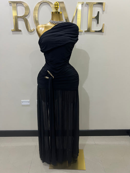 Nara Michelle Angle Mesh Split Dress (Black)